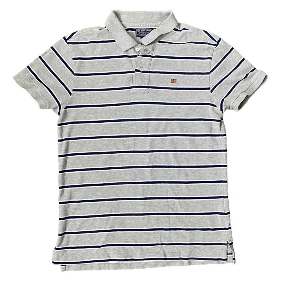 Ralph Lauren Striped Polo Short Sleeve Shirt Gray Blue SZ M